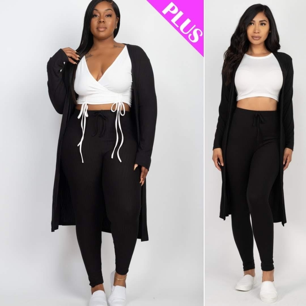 *New with Tags* Long Sleeve Cardigan/Legging Pant Set, Black, Texture, S-3XL